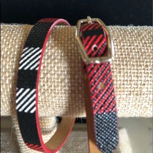 Origami Owl leather wrap bracelet in red plaid